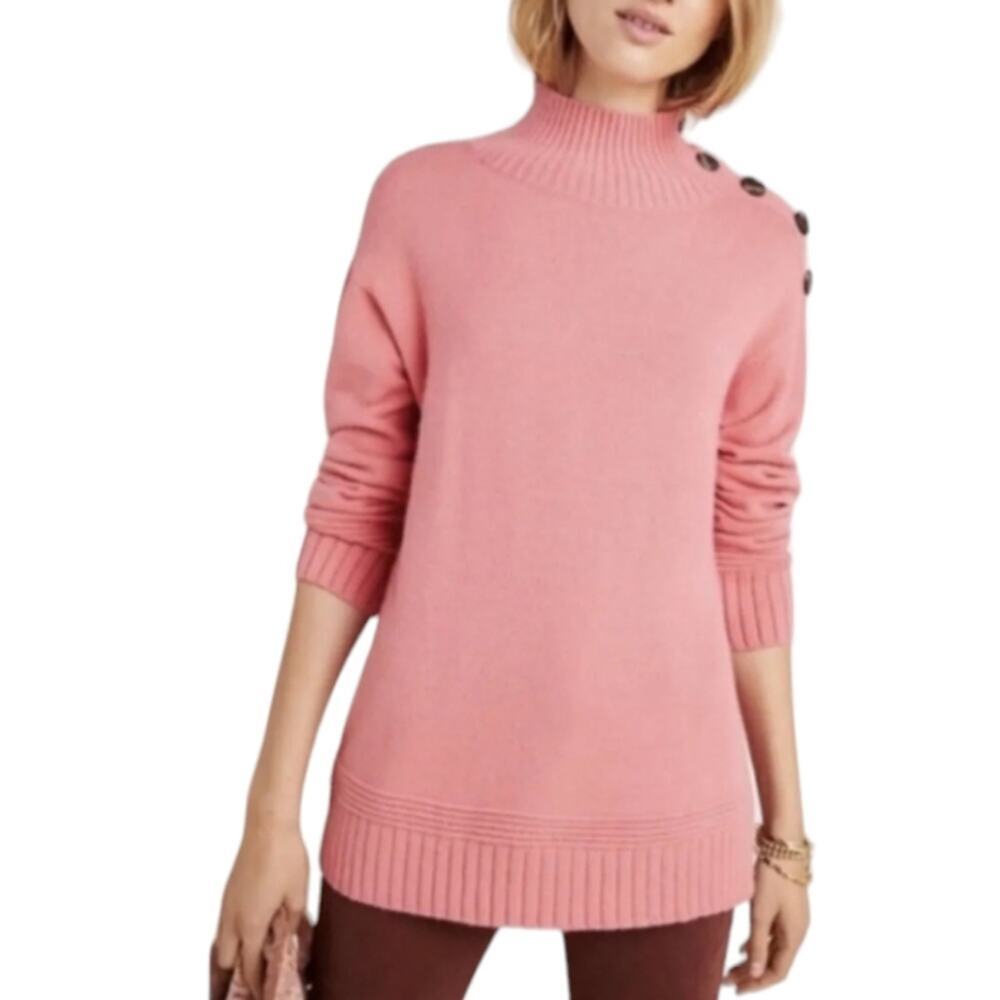 Anthropologie Margarita Sweater Pink Mock TurtleNeck Large Womens Long Sleeve